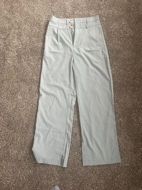 Double-Button High Waist Trousers in Gray/Blue